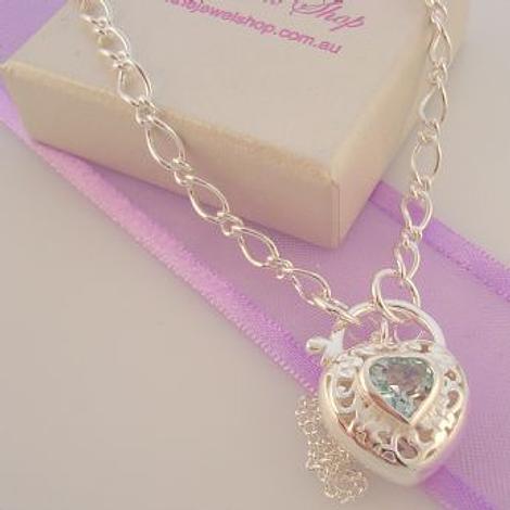 Sterling Silver Blue Topaz Heart Padlock Bracelet