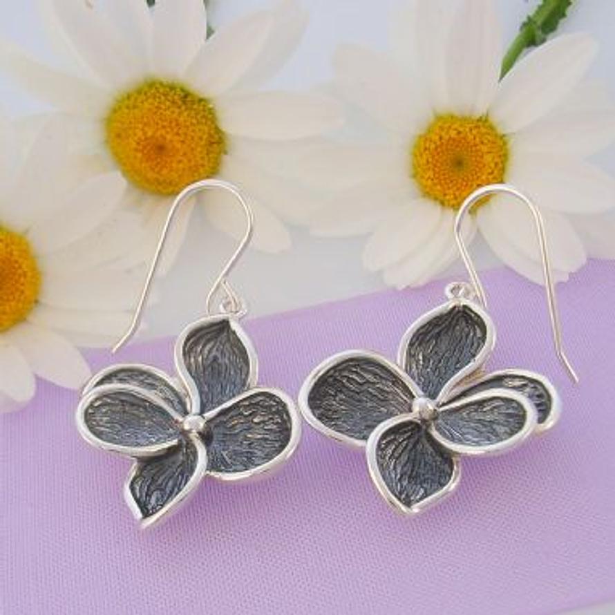 PASTICHE STERLING SILVER 22mm ANTIQUE GREY OXIDISED FLOWER CHARM EARRINGS E785GOX