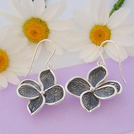 Pastiche Sterling Silver 22mm Antique Grey Oxidised Flower Charm Earrings