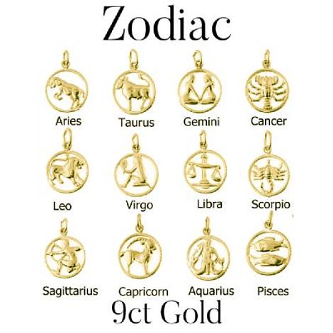 Zodiac Star Sign Charm Pendants in 9ct Yellow Gold