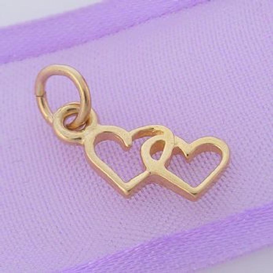 9CT GOLD SMALL 12mm TWIN HEARTS CHARM 9Y_HR2162