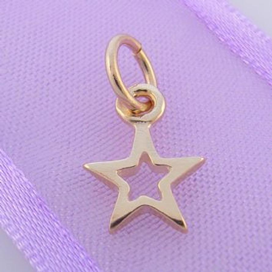 9CT GOLD SMALL OPEN 8mm LUCKY SHINY STAR CHARM 9Y_HR3428