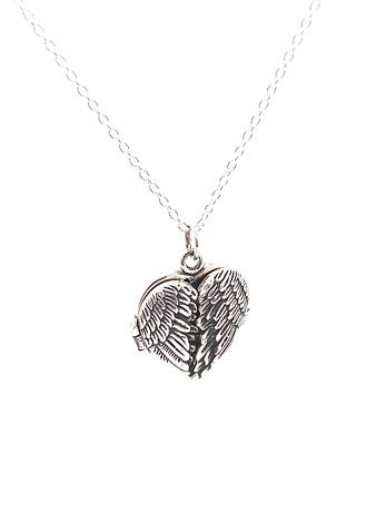 Sterling Silver Heart Angel Wings Photo Locket Necklace