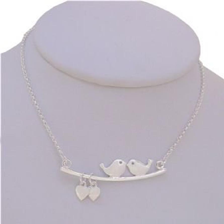 STERLING SILVER LOVE BIRDS on a Tree Branch CHARM CABLE NECKLACE