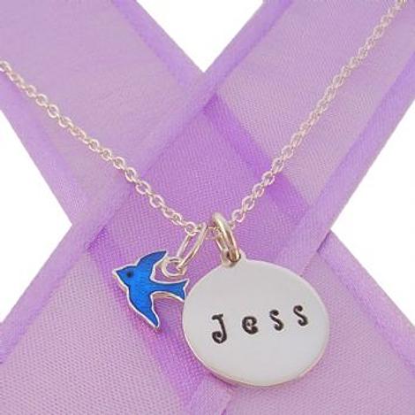 16mm Personalised Circle Bluebird of Happiness Necklace