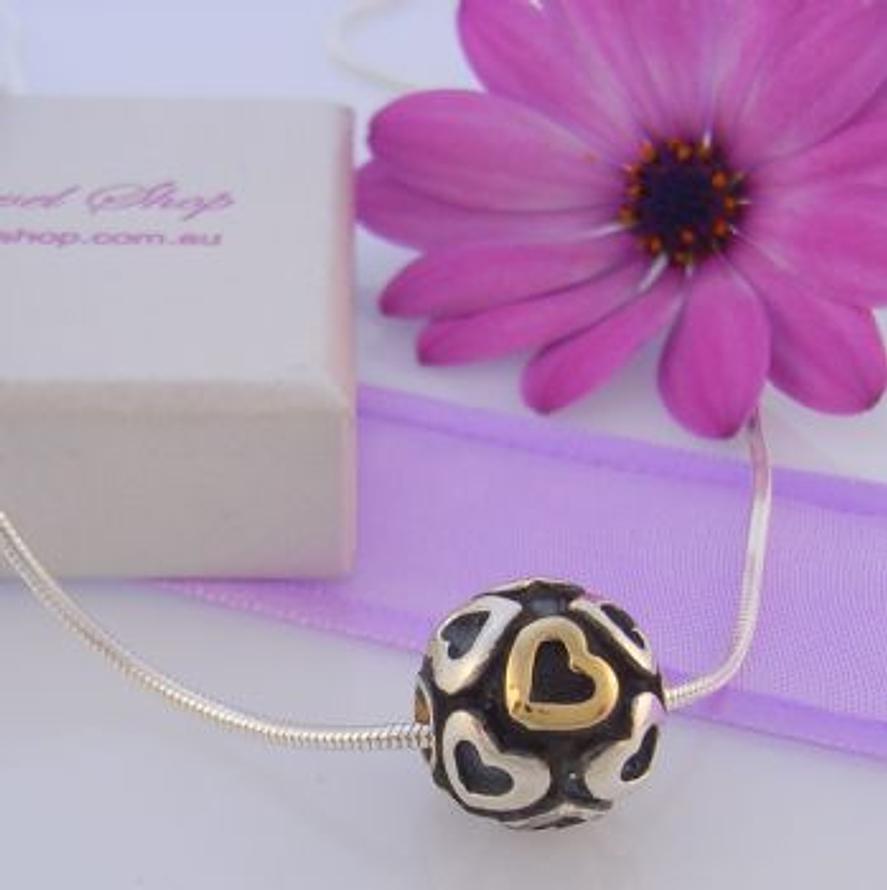 PASTICHE STERLING SILVER 12mm BALL WITH GOLD AND SILVER HEARTS DESIGN NECKLACE -J676G_40