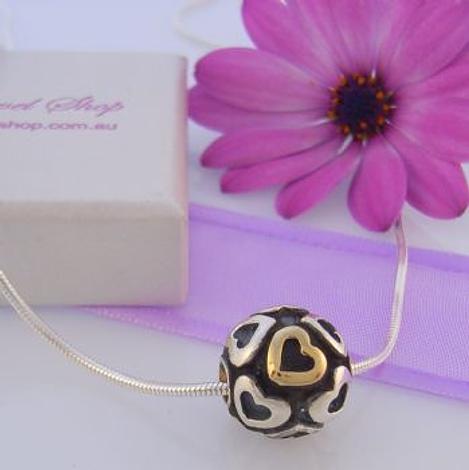 Pastiche Sterling Silver 12mm Ball With Gold and Silver Hearts Design Necklace