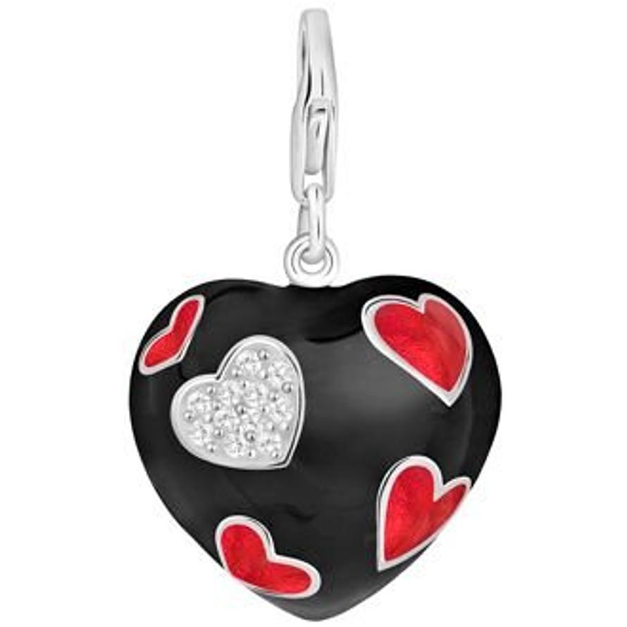 PASTICHE STERLING SILVER 19mm x 19mm BLACK RED CZ HEART HOOKED ON CLIP CHARM QC103CZRD