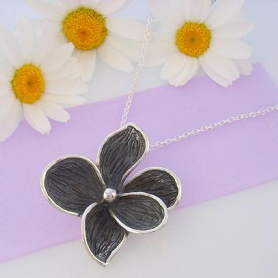 PASTICHE STERLING SILVER 34mm ANTIQUE GREY OXIDISED FLOWER CHARM NECKLACE P775GOX