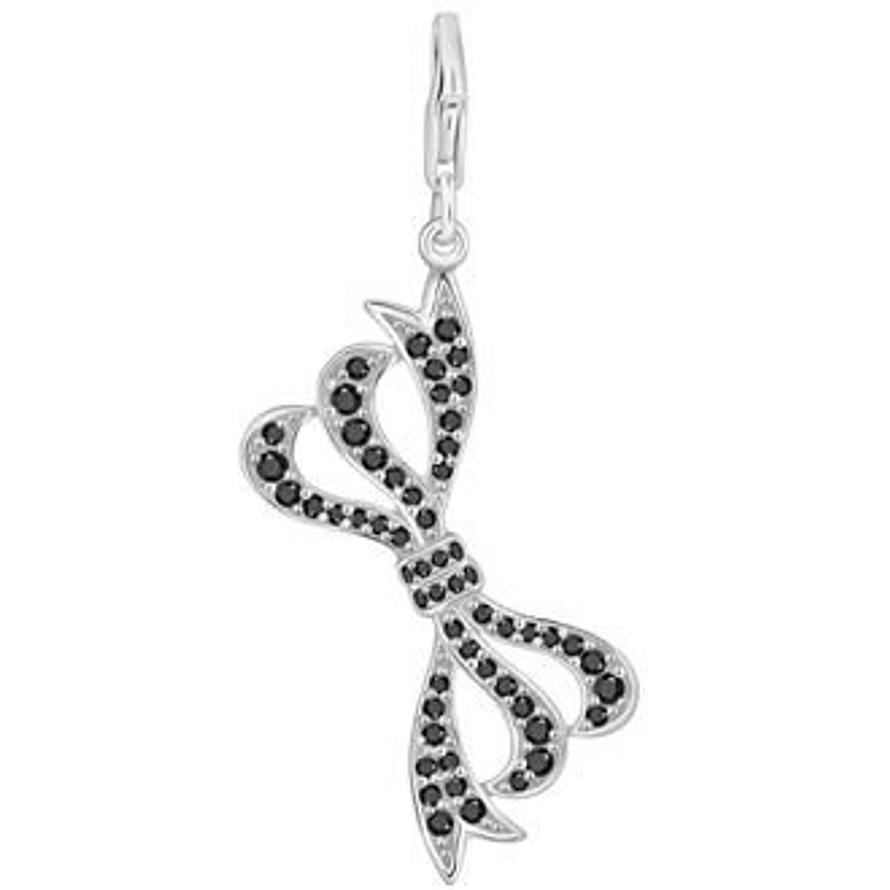 PASTICHE STERLING SILVER 38mm x 18mm JET CZ BOW HOOKED ON CLIP CHARM PENDANT QC090JCZ