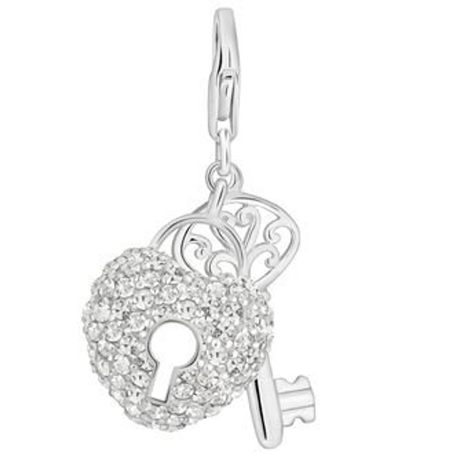 PASTICHE STERLING SILVER CZ KEY TO MY HEART HOOKED ON CLIP CHARM QC202CZ