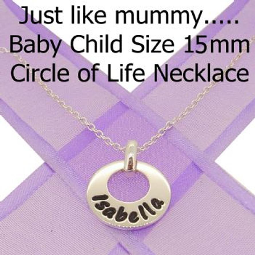 15mm BABY CHILD CIRCLE OF LIFE PERSONALISED FAMILY NAME PENDANT NECKLACE -15mm-CA40-SS
