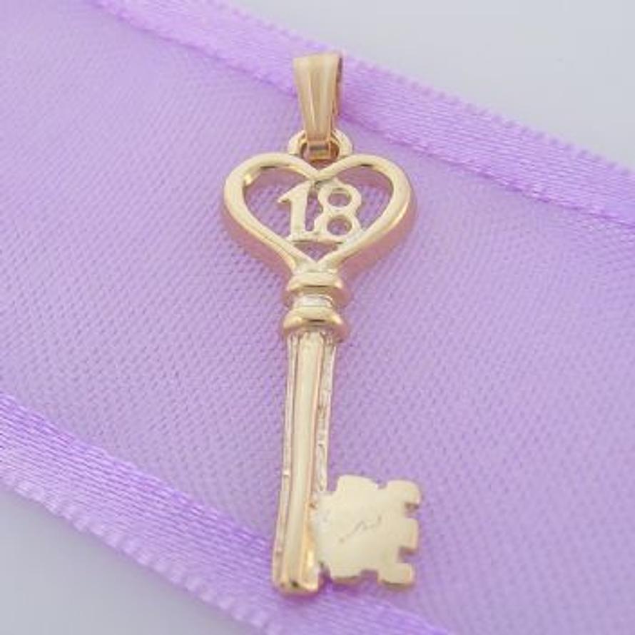 18 18TH BIRTHDAY KEY TO THE DOOR 9CT GOLD CHARM PENDANT -9Y_HR819