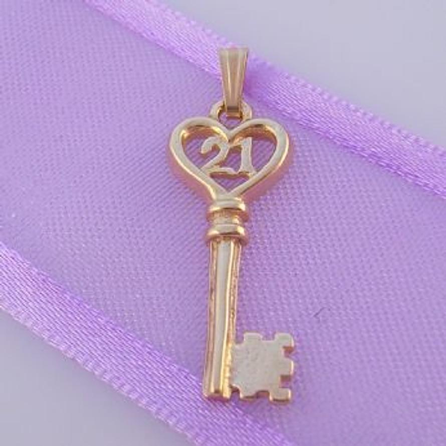 21 21st BIRTHDAY KEY TO THE DOOR 9CT GOLD CHARM PENDANT -9Y_HR820
