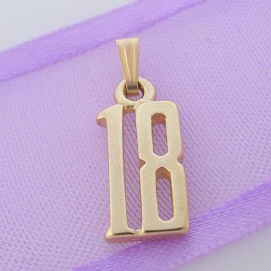 EIGHTEEN 18 18TH BIRTHDAY NUMBER 9CT GOLD CHARM PENDANT -9Y_HR1039