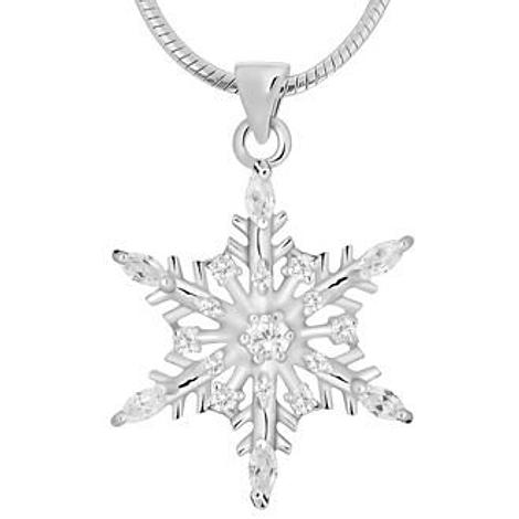 Pastiche Sterling Silver 25mm Cz Snowflake Charm Pendant Necklace