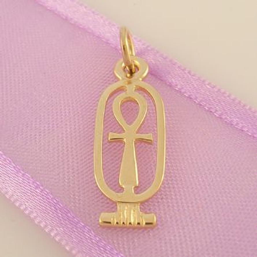 9CT GOLD EGYPTIAN CARTOUCHE' ANKH OF LIFE CHARM PENDANT - 9Y_HR2811