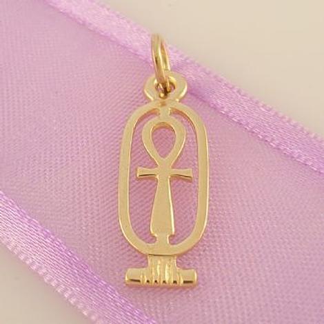 9ct Gold Egyptian Cartouche' Ankh of Life Charm Pendant