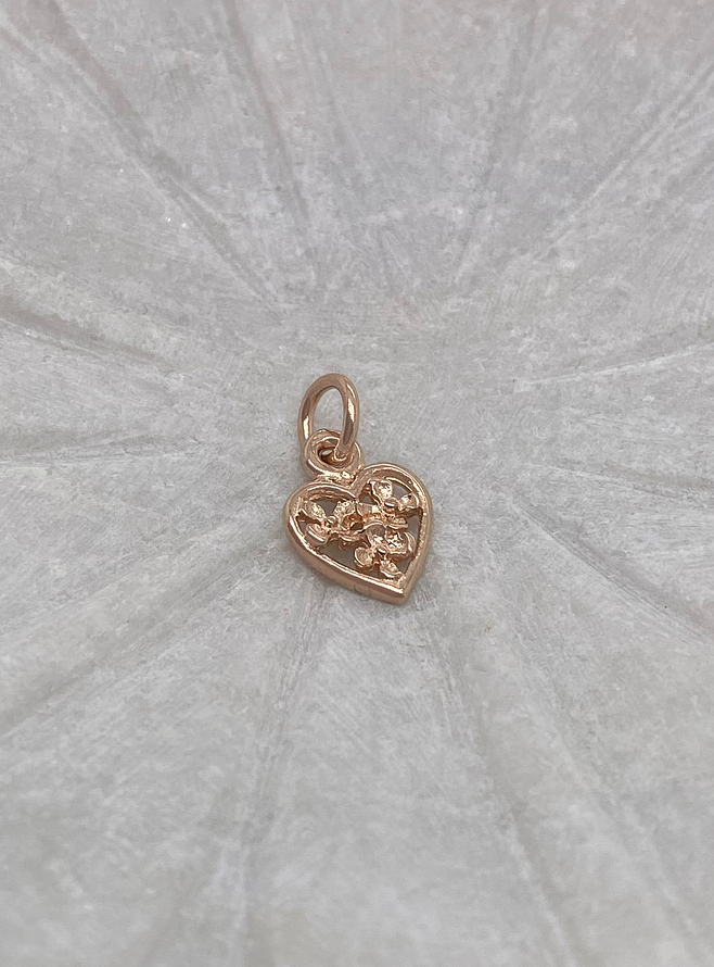 Flower Heart Charm in 9ct Rose Gold