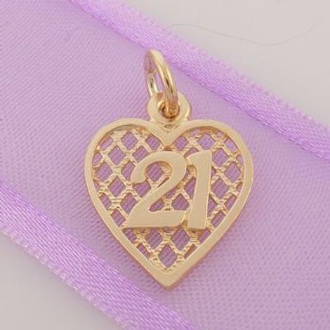 Lattice Birthday Heart 9ct Gold 21 21st Charm Pendant