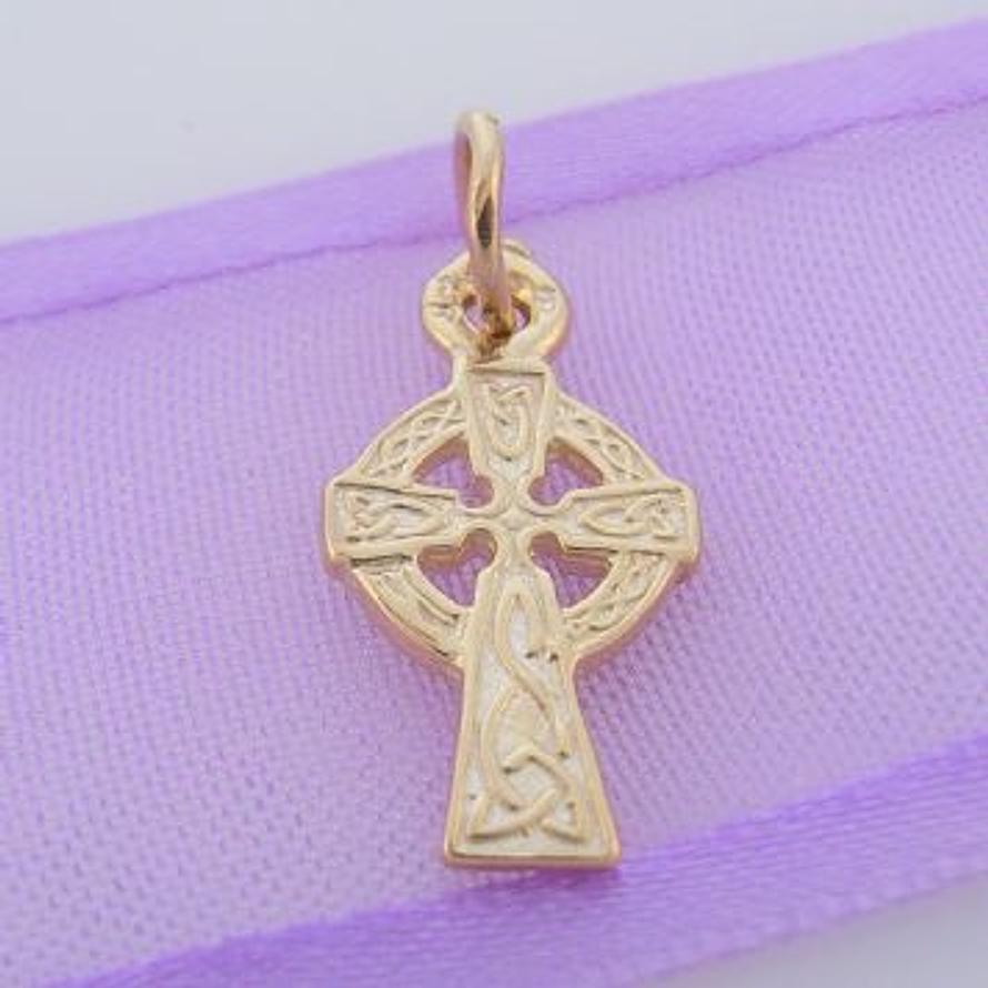 SOLID 9CT GOLD 9mm x 18mm CELTIC CROSS CHARM PENDANT - 9Y_HR2921