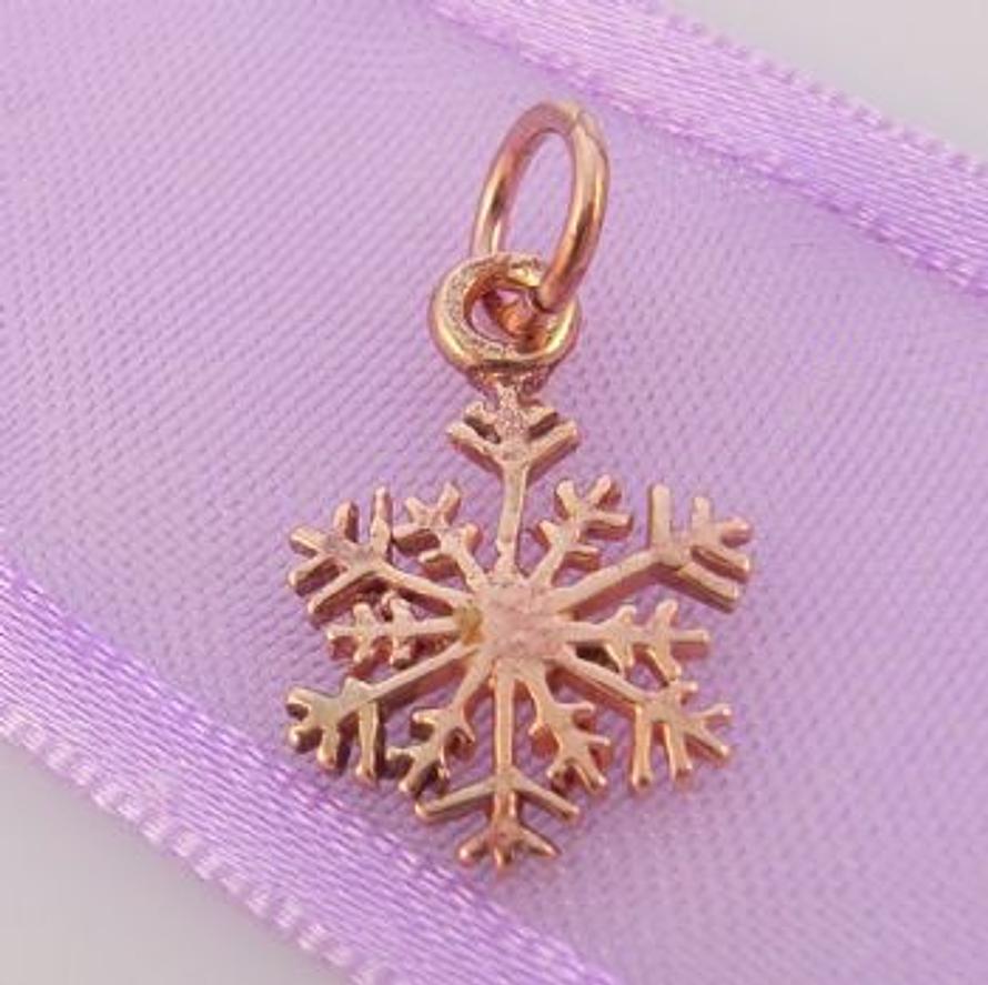 SOLID 9CT ROSE GOLD 10mm CHRISTMAS SNOWFLAKE CHARM -9R_HR3427
