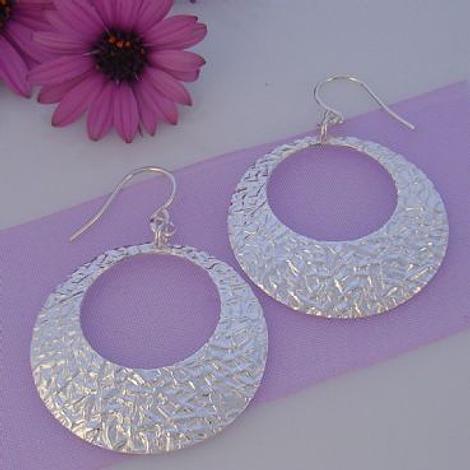 Sterling Silver 30mm Textured Circle Earrings