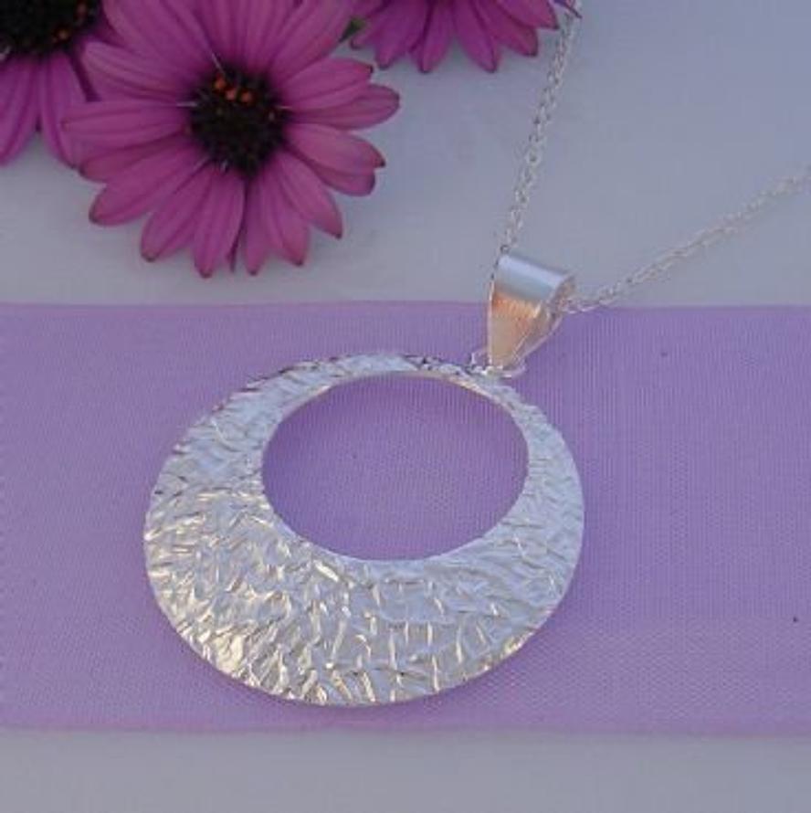 STERLING SILVER 30mm TEXTURED CIRCLE NECKLACE 925-54-706-7948