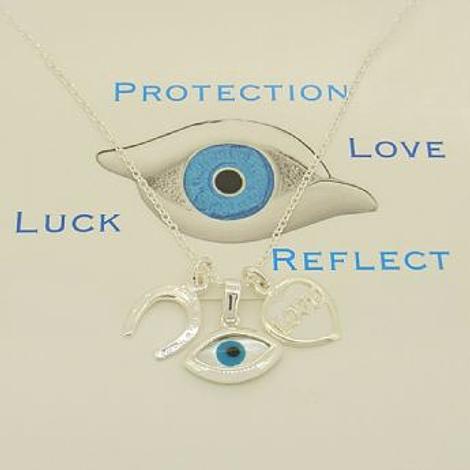Sterling Silver Evil Eye Lucky Horseshoe Love Heart Charm Necklace