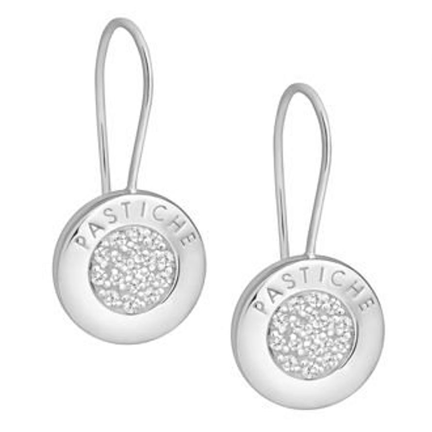 PASTICHE STERLING SILVER 14mm PAVE CZ CHARM EARRINGS ME003CZ
