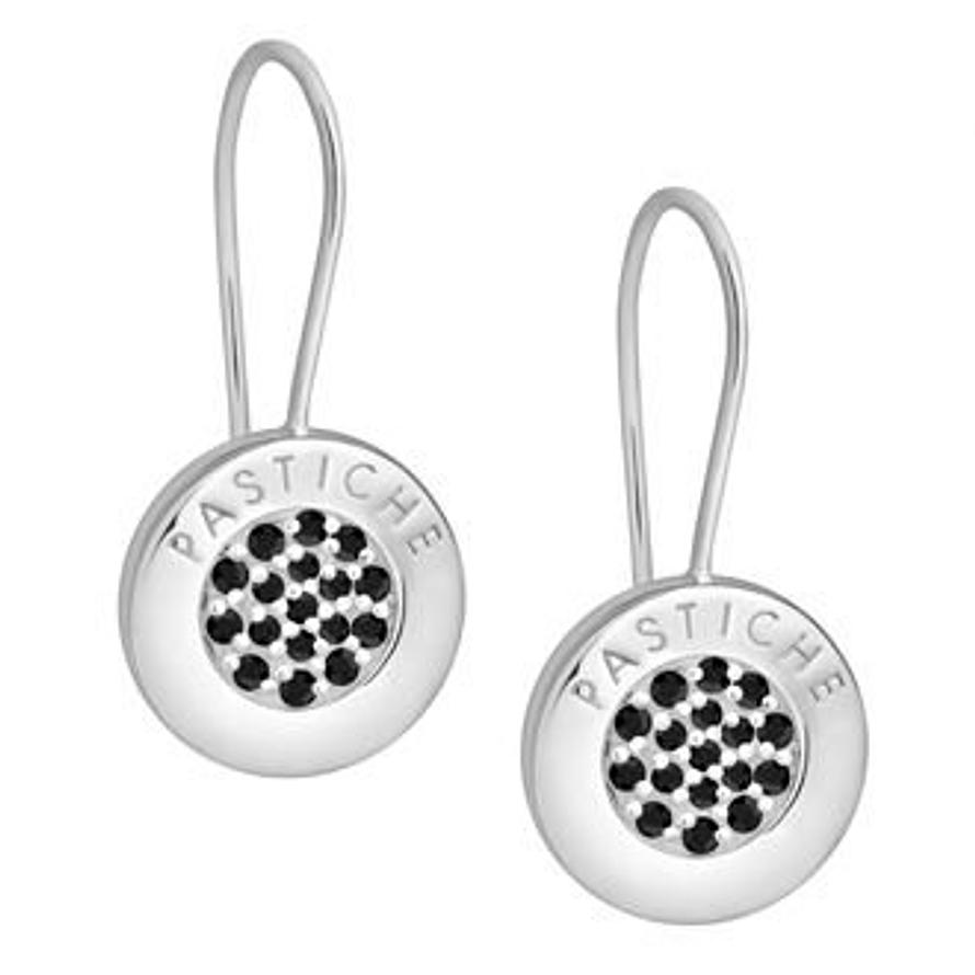 PASTICHE STERLING SILVER 14mm PAVE JET CZ CHARM EARRINGS ME003BK