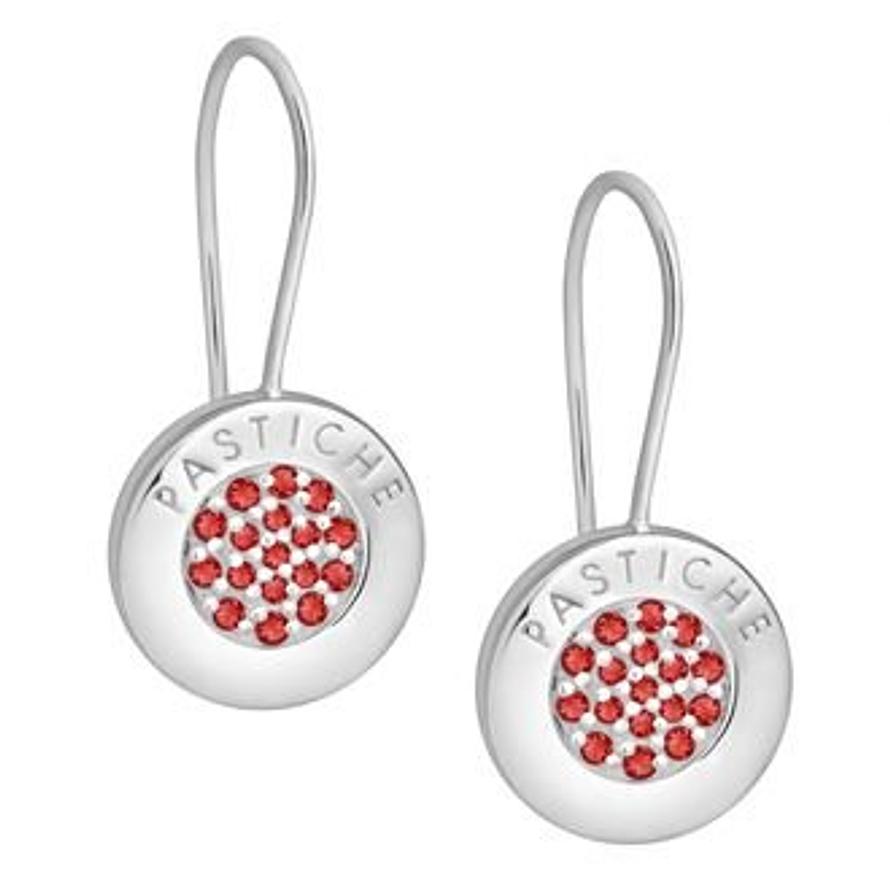 PASTICHE STERLING SILVER 14mm PAVE RED CZ CHARM EARRINGS ME003RD