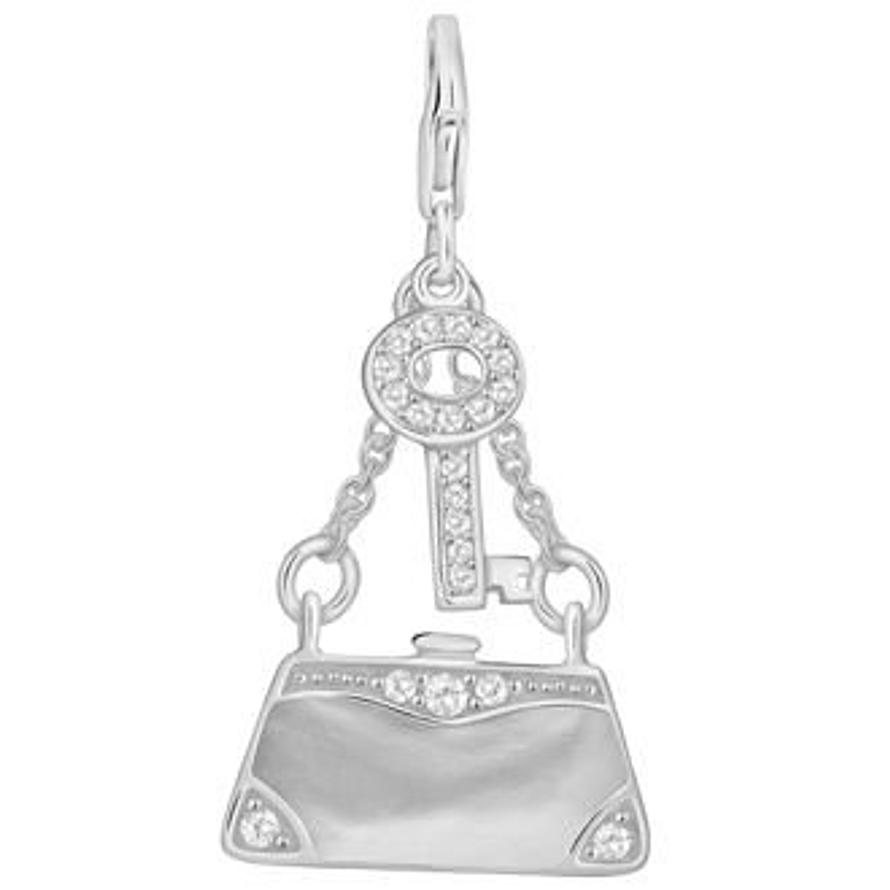 PASTICHE STERLING SILVER 22mm CZ HANDBAG AND KEY HOOKED ON CLIP CHARM PENDANT QC130CZ