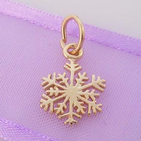 Solid 9ct Yellow Gold 10mm Christmas Snowflake Charm -9y Hr3427
