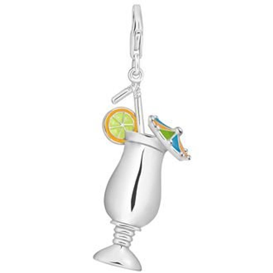 PASTICHE STERLING SILVER 17mm x 40mm COCKTAIL DRINK HOOKED ON CLIP CHARM QC083