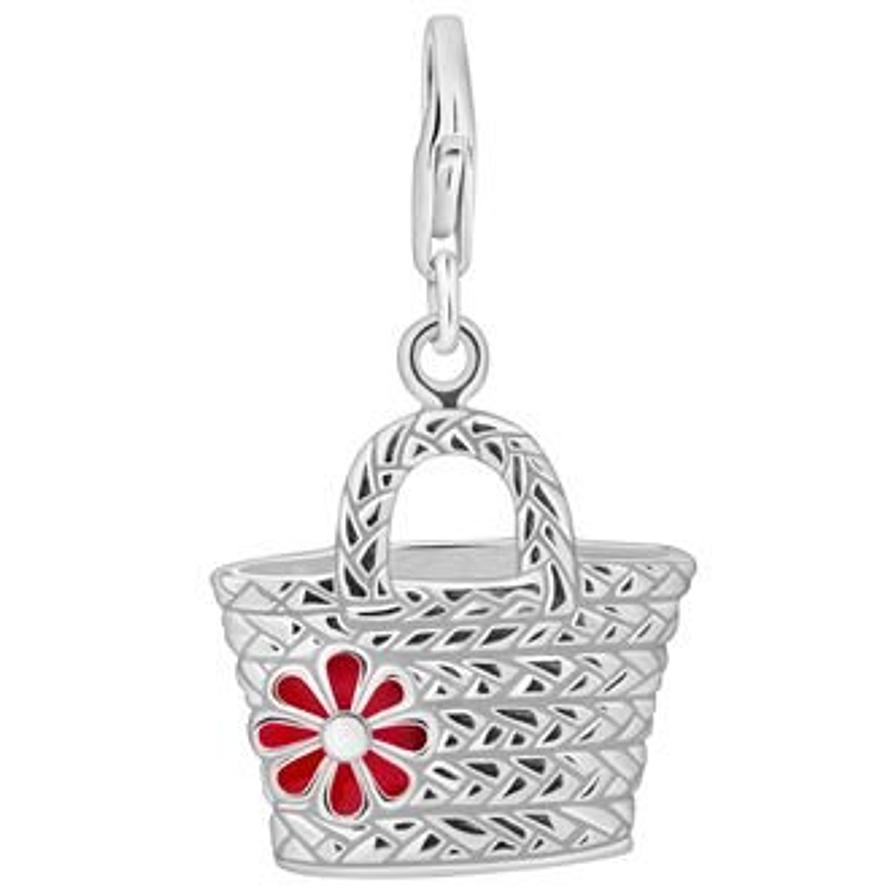 PASTICHE STERLING SILVER 21mm x 24mm FLOWER BASKET HANDBAG HOOKED ON CLIP CHARM QC188RD