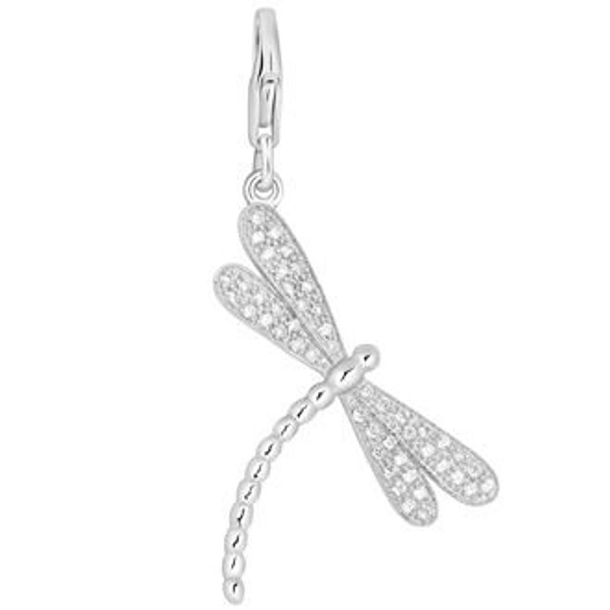 PASTICHE STERLING SILVER 39mm CZ DRAGONFLY HOOKED ON CLIP CHARM PENDANT QC067CZ