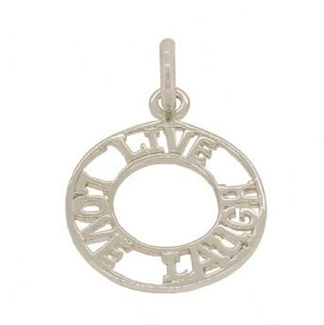 9ct White Gold 17mm Affirmation Live Love Laugh Open Circle Charm