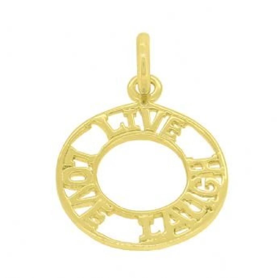 9CT YELLOW GOLD 17mm AFFIRMATION LIVE LOVE LAUGH OPEN CIRCLE CHARM