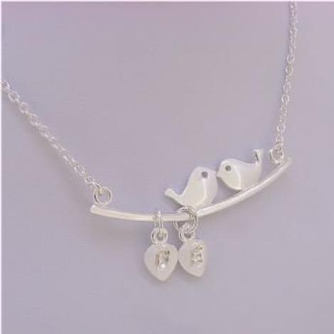 Personalised Sterling Silver Love Birds on a Tree Branch Charm Cable Necklace