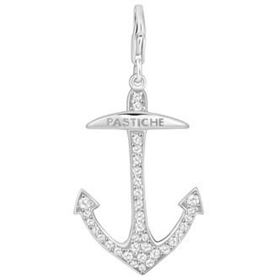 PASTICHE STERLING SILVER 25mm X 38mm LARGE CZ ANCHOR HOOKED ON CLIP CHARM PENDANT QC110CZ