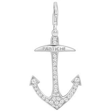 Pastiche Sterling Silver 25mm X 38mm Large Cz Anchor Hooked on Clip Charm Pendant Qc110cz
