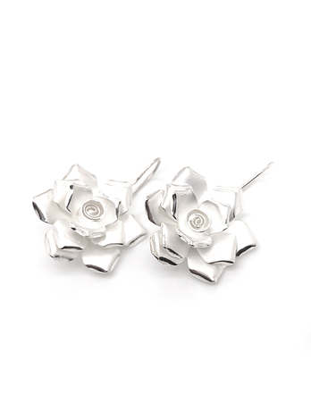 Sterling Silver Rose Flower Hook Earrings