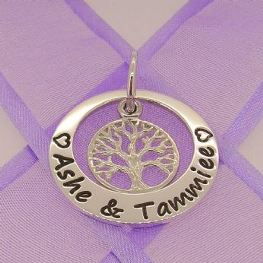 25mm CIRCLE OF LIFE PERSONALISED 14mm TREE OF LIFE NAME PENDANT -25mm-KB57-KB52-SS