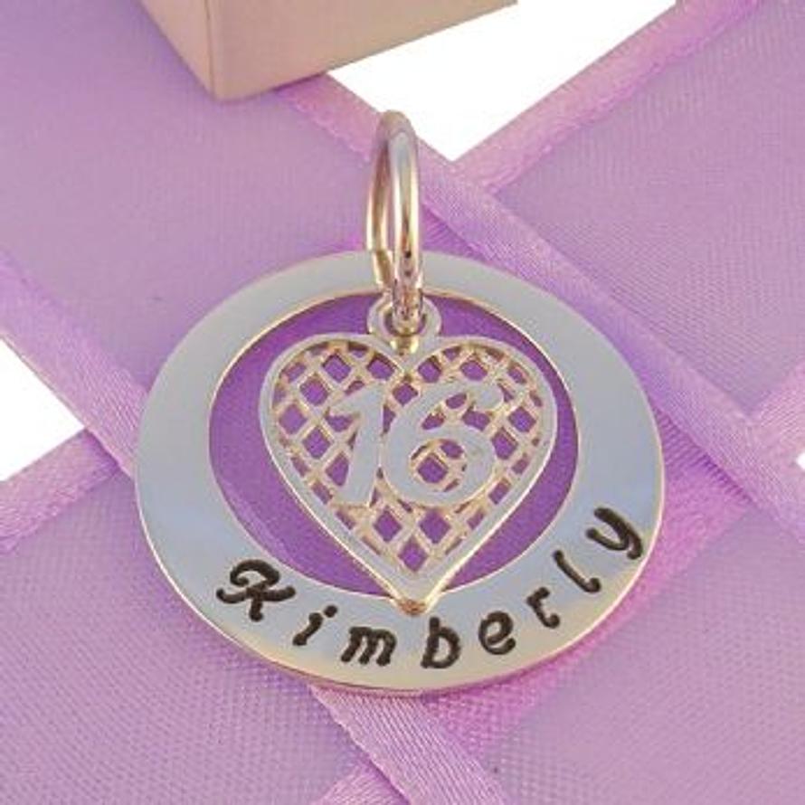 25mm CIRCLE OF LIFE PERSONALISED 16th BIRTHDAY HEART NAME PENDANT -25mm-KB57-HR2381