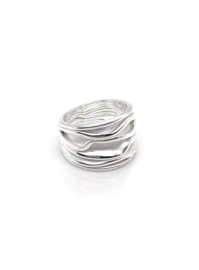 Waves of Love Sterling Silver 14mm Wide Ring