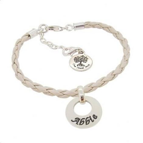 Personalised Sterling Silver 15mm Circle of Life Charm Leather Bracelet