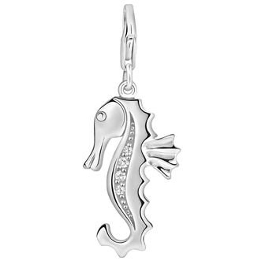 PASTICHE STERLING SILVER 38mm CZ SEAHORSE HOOKED ON CLIP CHARM PENDANT QC136CZ