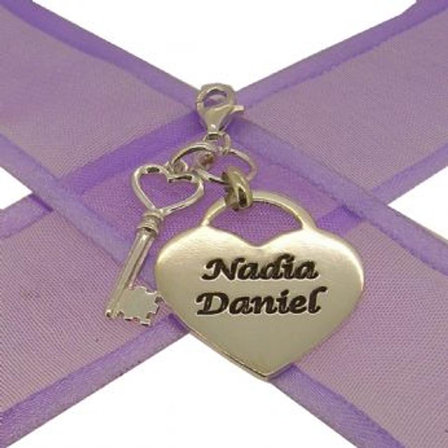 22mm PERSONALISED KEY TO MY HEART NAME CLIP ON CHARMS -22mmHeartKey-PCT