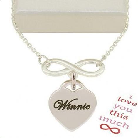 Sterling Silver 23mm Infinity Symbol Design Heart Charm Necklace